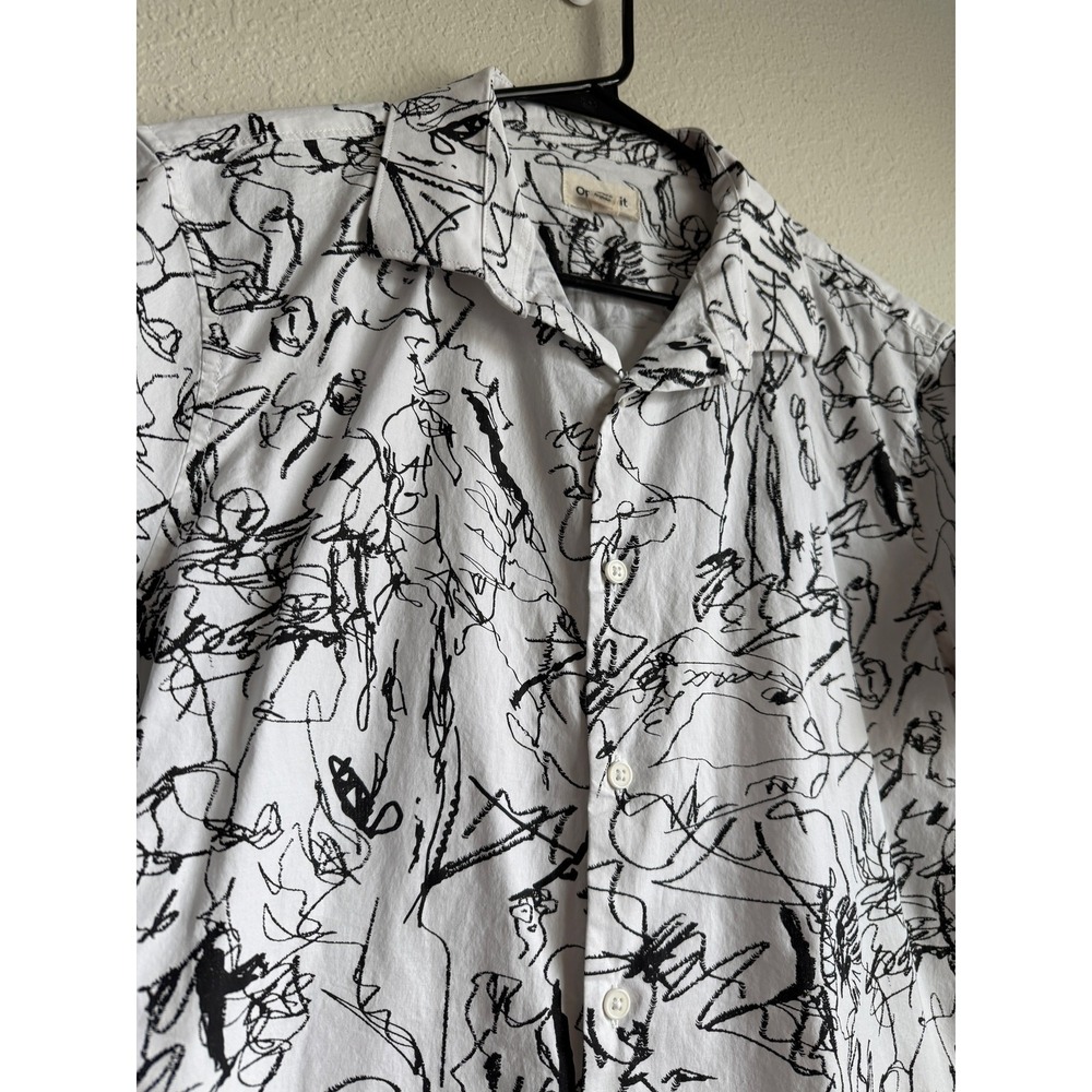 Line Art To Wear Mod Short Sleeve Shirt Mens L Button Down Black White Open Edit